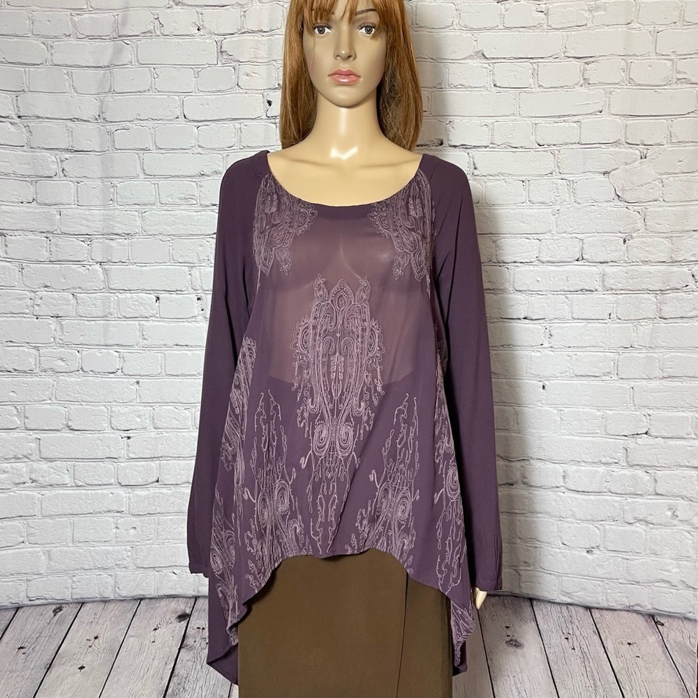 XCVI Long Sleeve Embroidered Purple Tunic Size L